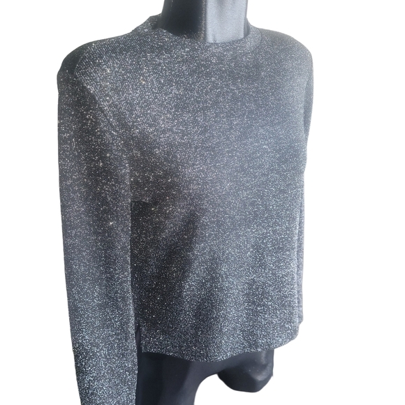 Divided By H&M Black Silver Shimmery Long Sleeve Top XS - Picture 3 of 7